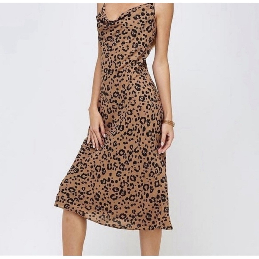 Y2K Burnout Leopard Velvet Slip Dress Midi Cowl Neck Bias Cut Mob Wife Small